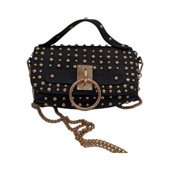 Boutique Handbags - Gold Studded Black Bag w/Gold Chain & Statement O Ring